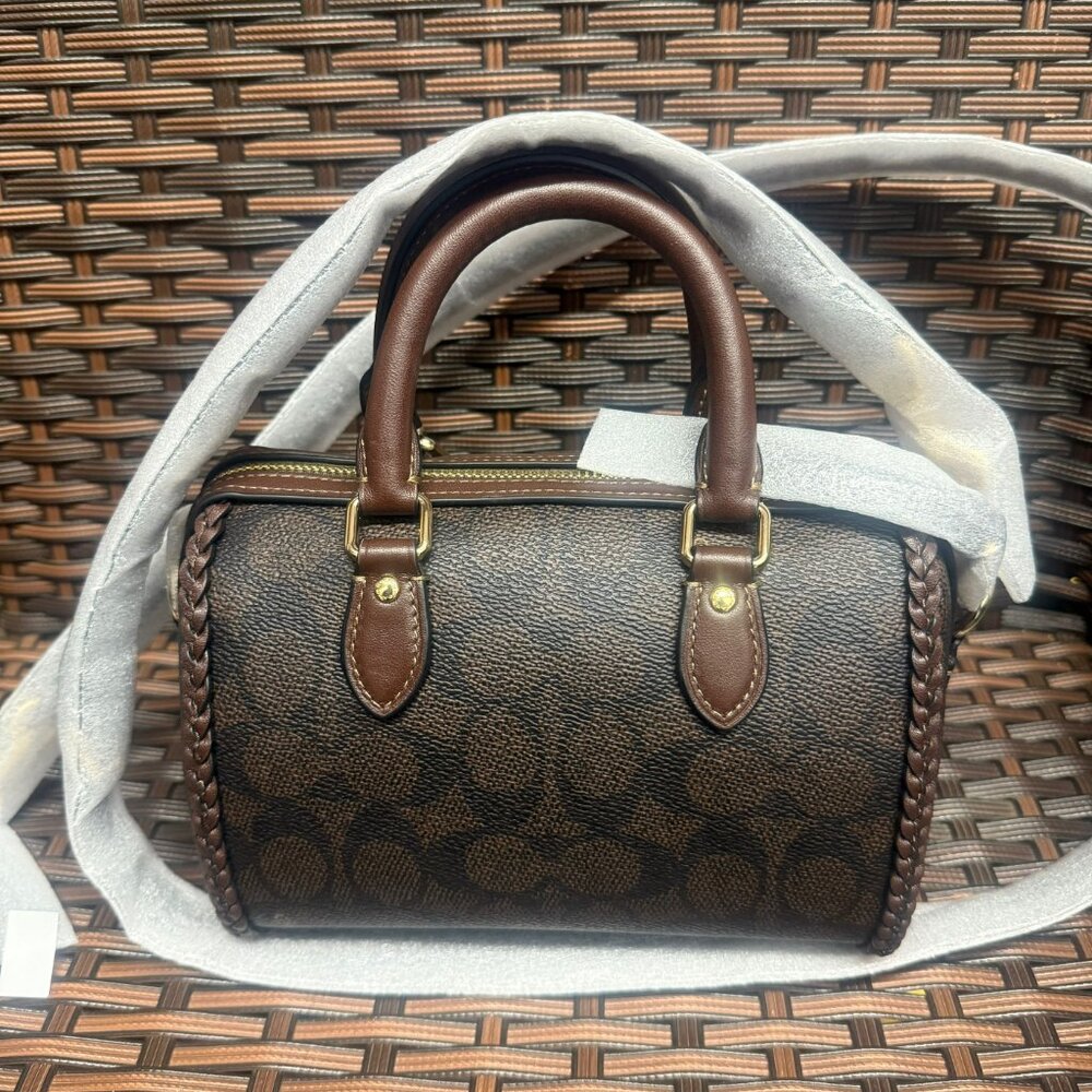 coach Mini Rowan Crossbody Bag In Signature Canvas With Fringe ccf30 - Picture 2 of 4